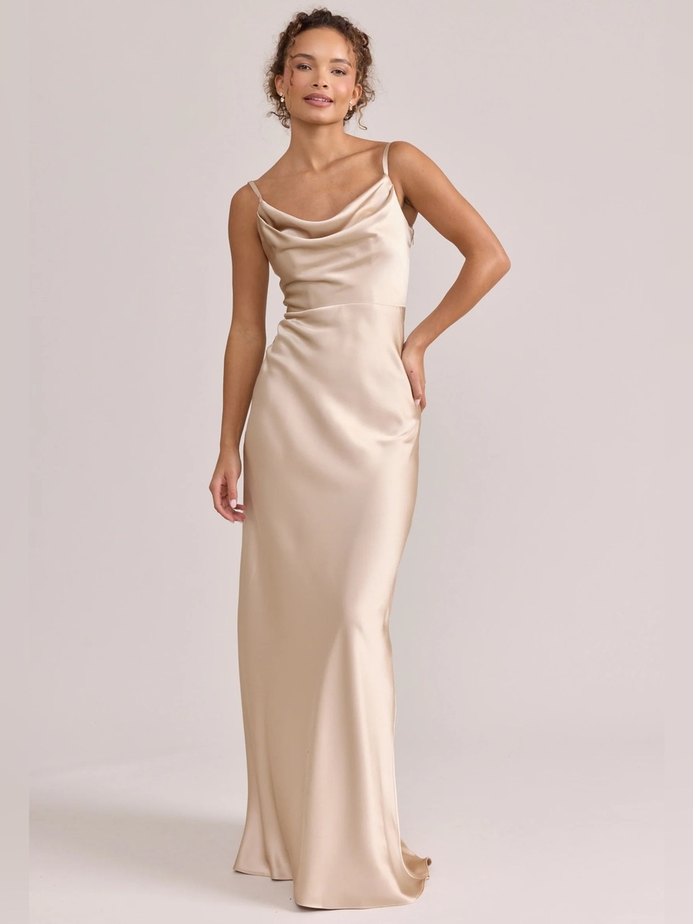 Revelry Satin Champagne Slip Gown